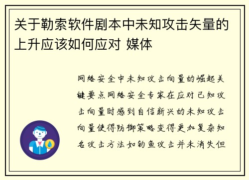 关于勒索软件剧本中未知攻击矢量的上升应该如何应对 媒体