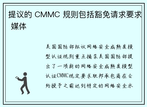 提议的 CMMC 规则包括豁免请求要求 媒体 提议的 CMMC 规则包括豁免请求要求 媒体